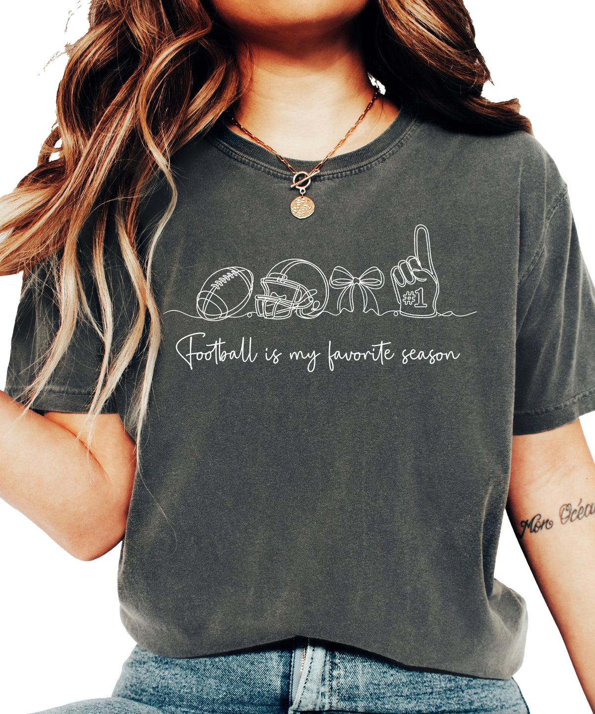 Football is My Favorite Season game day coquette bow Comfort Colors tee, Pepper Shirt, view 2