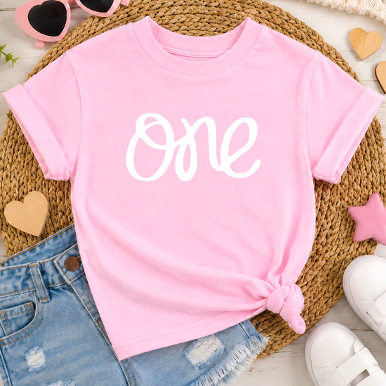 White on Pink One first birthday shirt for baby girls - view 2