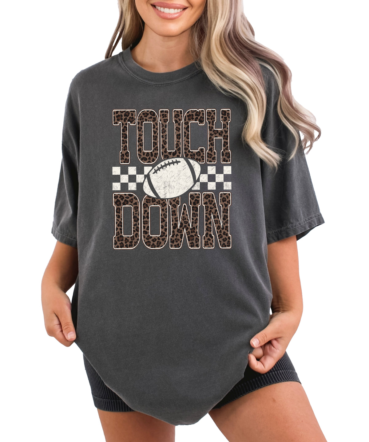 Leopard Print Touchdown Comfort Colors tee in Pepper - view 2