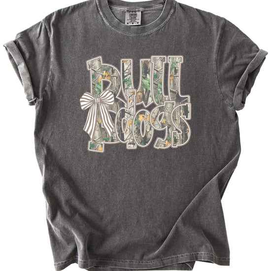 Bulldogs Camo Coquette Bow Comfort Colors tee in Pepper - view 2