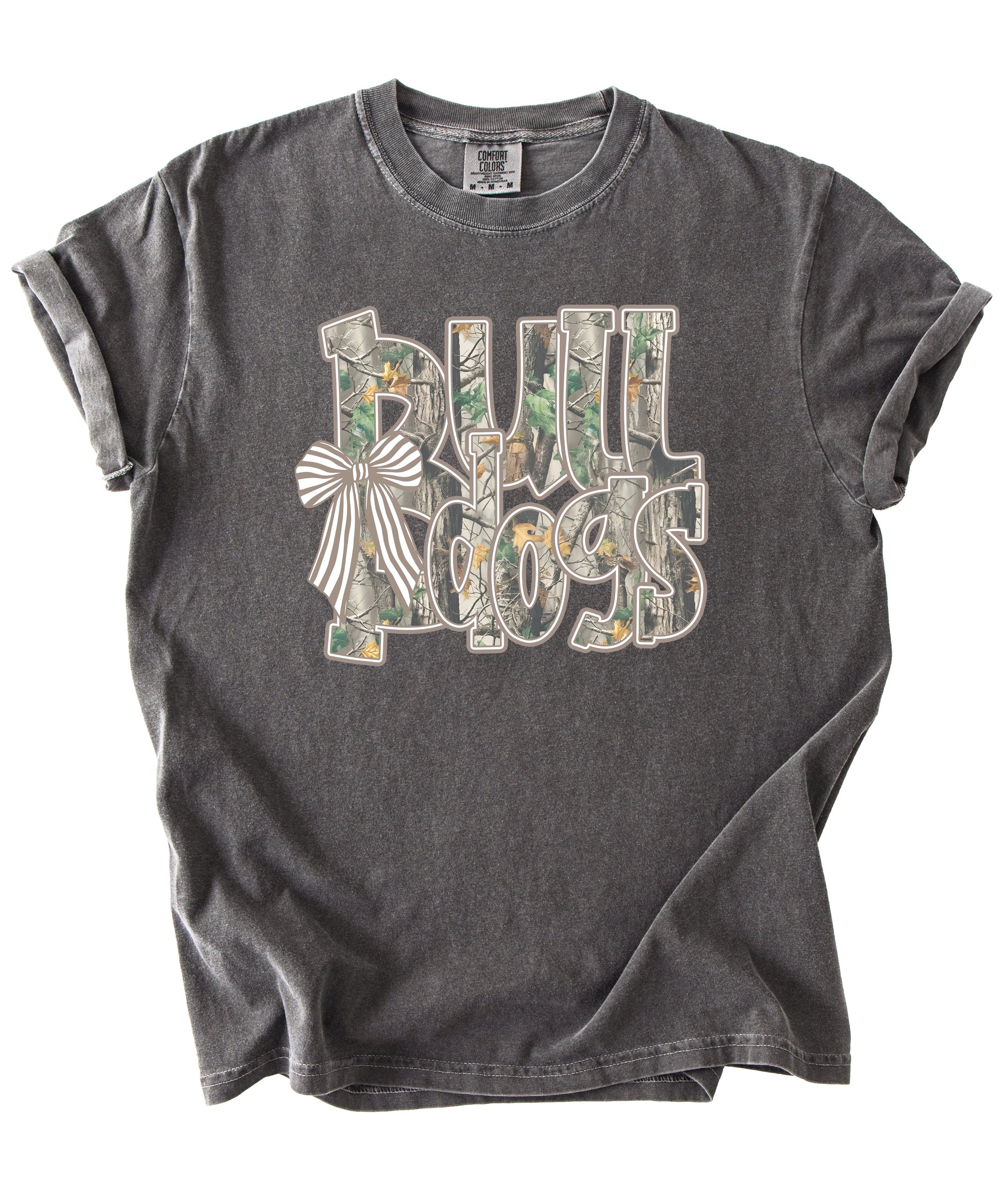 Bulldogs Camo Coquette Bow Comfort Colors tee in Pepper - view 2