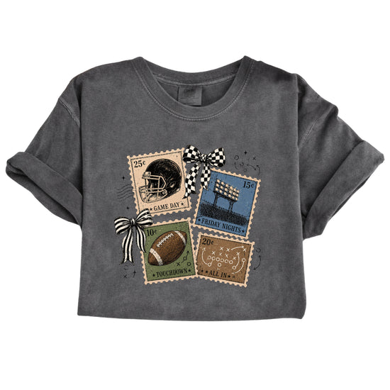 Vintage Football Stamps Coquette Bow Comfort Colors tee in Pepper - view 3
