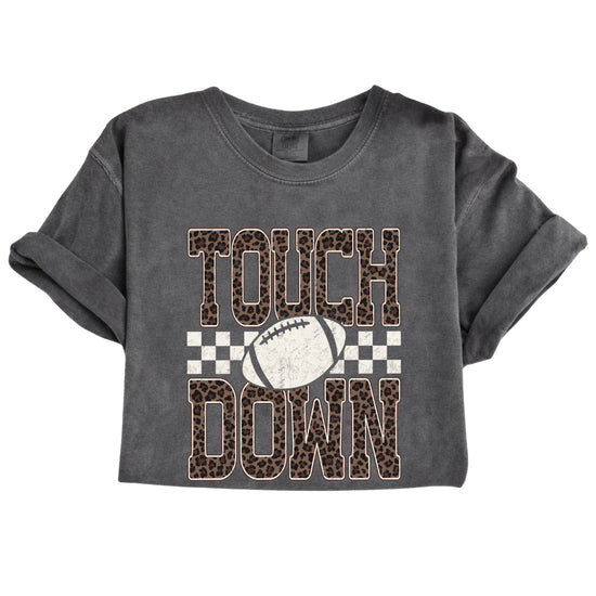Leopard Print Touchdown Comfort Colors tee in Pepper - view 3