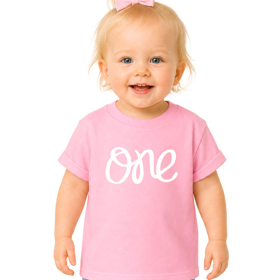 White on Pink One first birthday shirt for baby girls - view 3