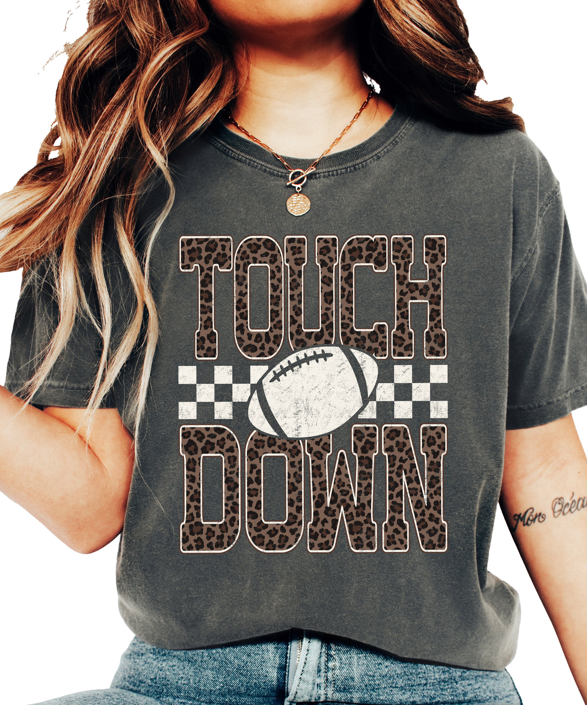 Leopard Print Touchdown Comfort Colors tee in Pepper - view 4