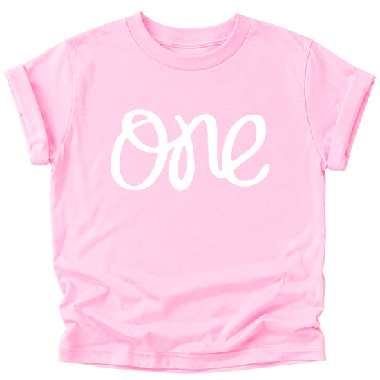 White on Pink One first birthday shirt for baby girls - view 4