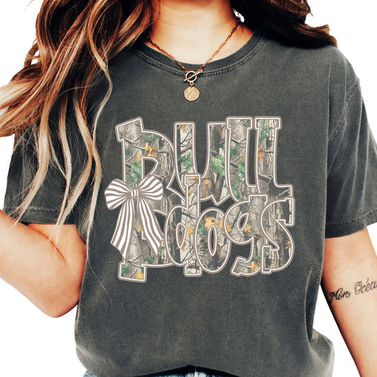 Bulldogs Camo Coquette Bow Comfort Colors tee in Pepper - view 4