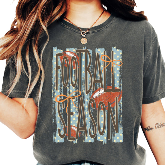 Football Season coquette bow Comfort Colors tee in Pepper - view 4