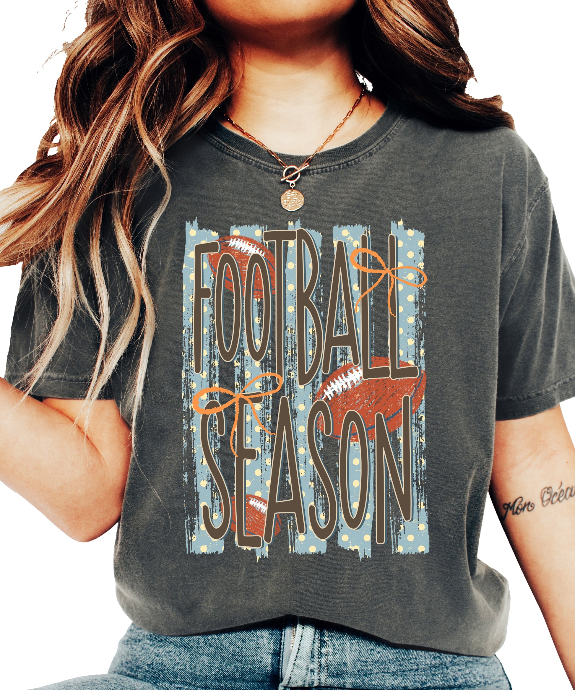 Football Season coquette bow Comfort Colors tee in Pepper - view 4