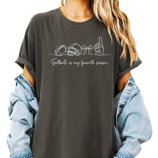 Football is My Favorite Season game day coquette bow Comfort Colors tee, Pepper Shirt, view 4