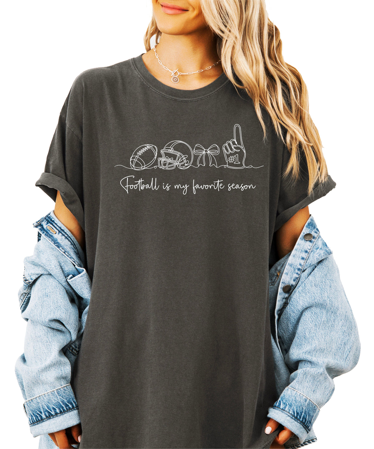 Football is My Favorite Season game day coquette bow Comfort Colors tee, Pepper Shirt, view 4