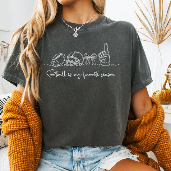 Football is My Favorite Season game day coquette bow Comfort Colors tee, Pepper Shirt, view 5