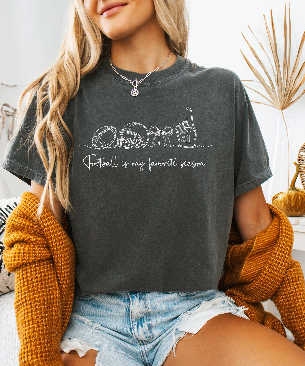 Football is My Favorite Season game day coquette bow Comfort Colors tee, Pepper Shirt, view 5