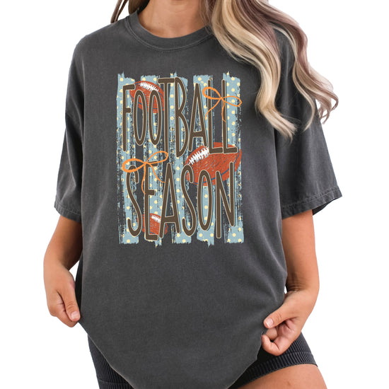 Football Season coquette bow Comfort Colors tee in Pepper - view 5