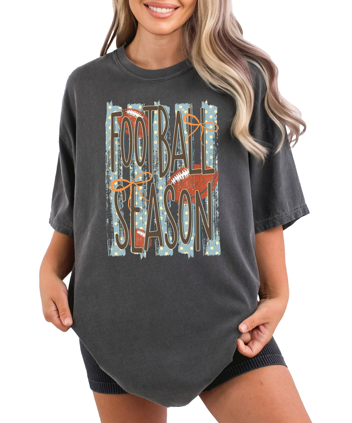 Football Season coquette bow Comfort Colors tee in Pepper - view 5