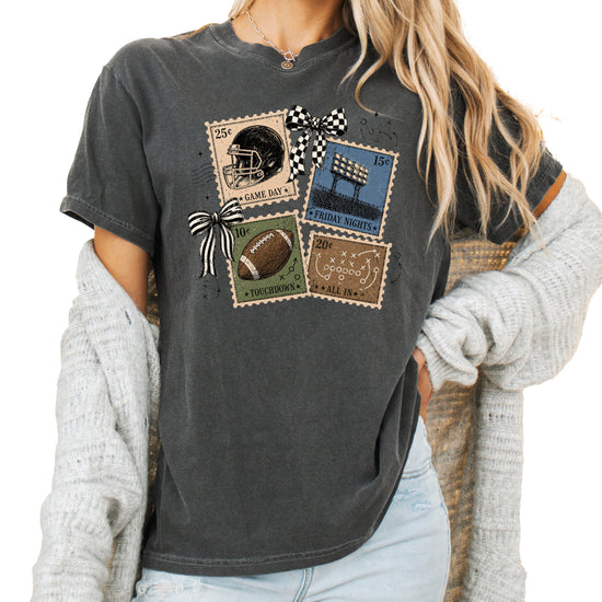 Vintage Football Stamps Coquette Bow Comfort Colors tee in Pepper - view 5