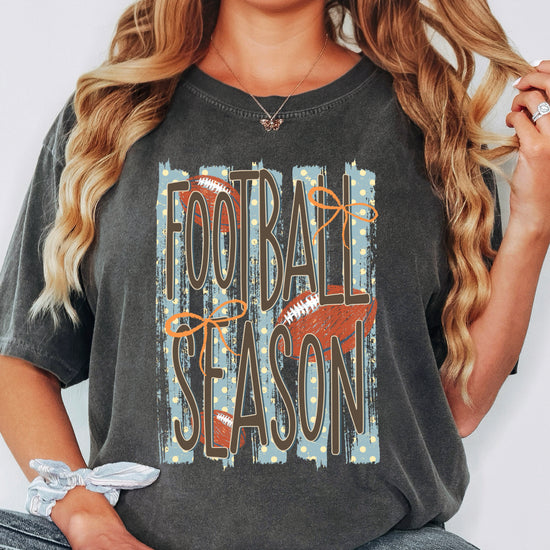 Football Season coquette bow Comfort Colors tee in Pepper - view 6