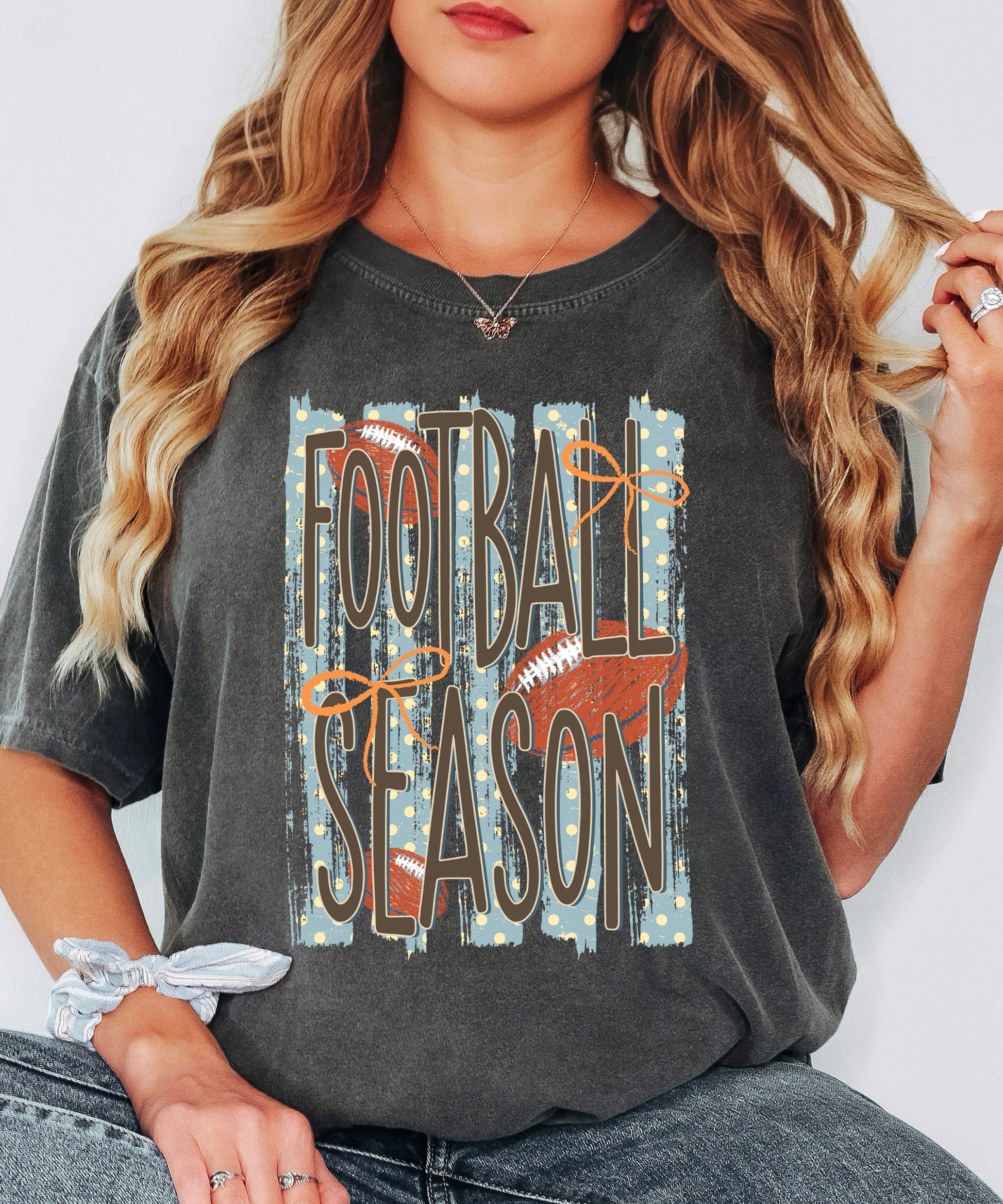 Football Season coquette bow Comfort Colors tee in Pepper - view 6