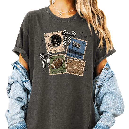 Vintage Football Stamps Coquette Bow Comfort Colors tee in Pepper - view 6