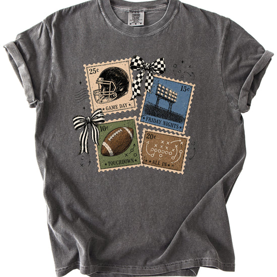 Vintage Football Stamps Coquette Bow Comfort Colors tee in Pepper - view 7