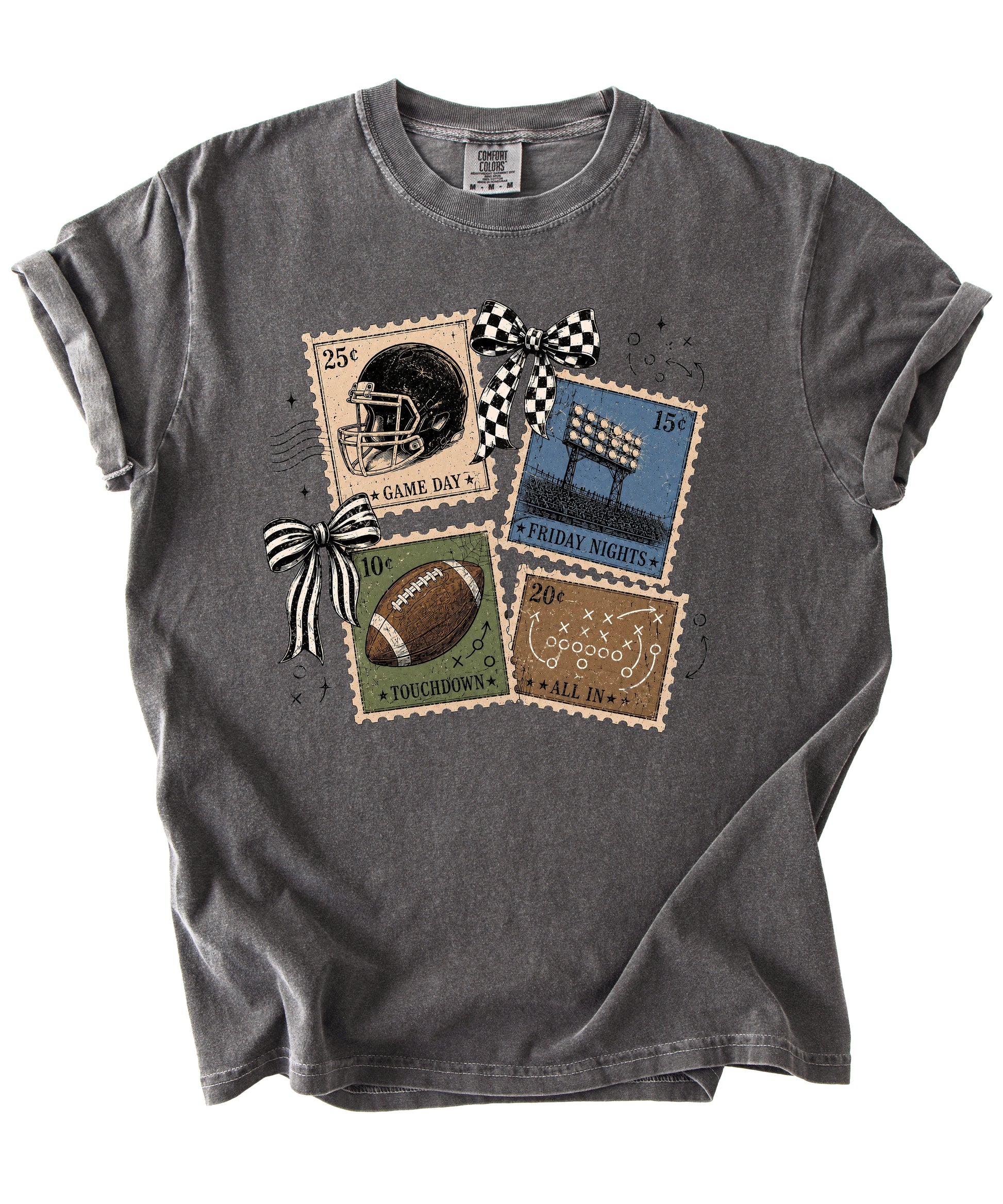 Vintage Football Stamps Coquette Bow Comfort Colors tee in Pepper - view 7