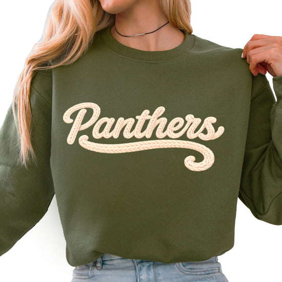 Panthers yarn look crewneck sweatshirt for women in Army Green