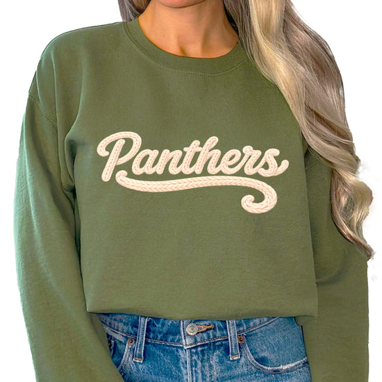 Panthers yarn look crewneck sweatshirt for women in Army Green