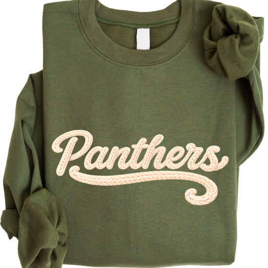 Panthers yarn look crewneck sweatshirt for women in Army Green