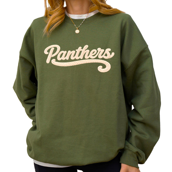 Panthers yarn look crewneck sweatshirt for women in Army Green