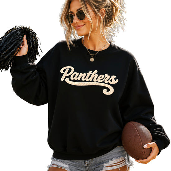 Panthers yarn look crewneck sweatshirt for women in Black