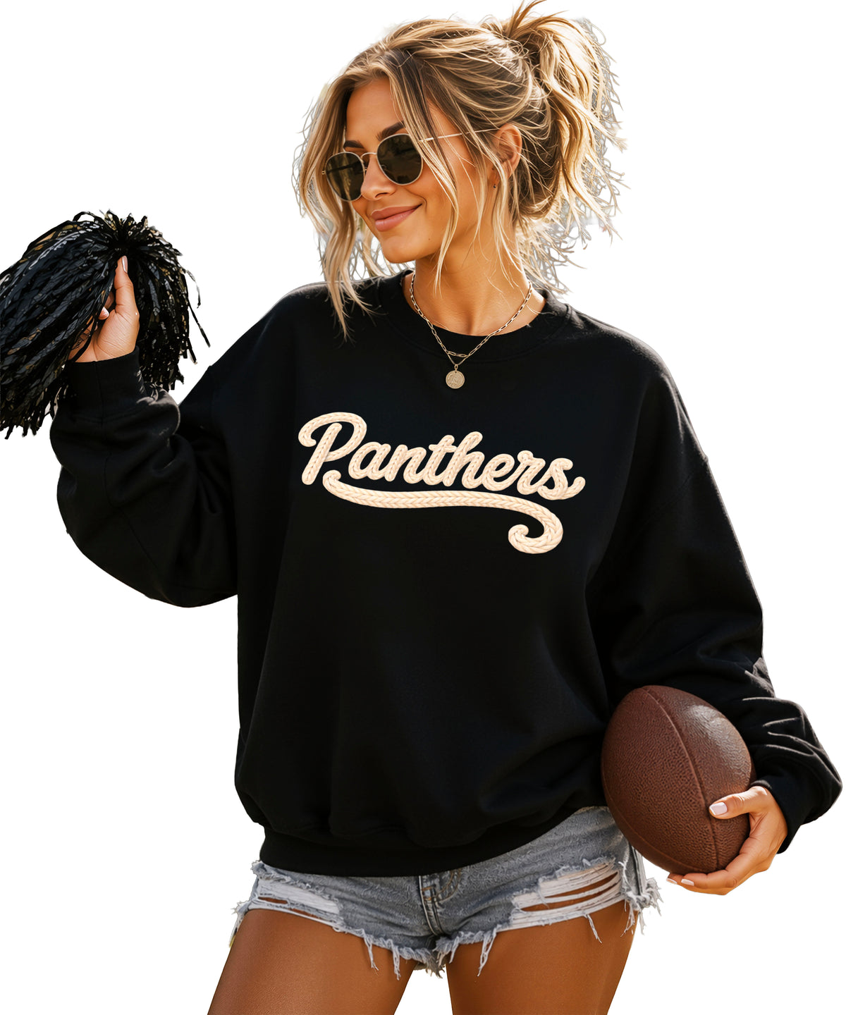 Panthers yarn look crewneck sweatshirt for women in Black