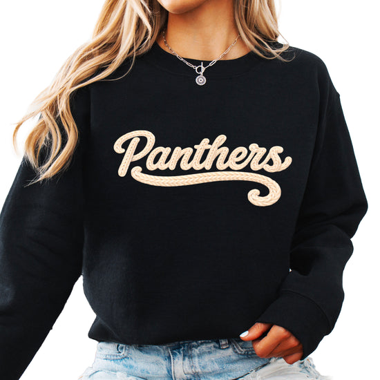 Panthers yarn look crewneck sweatshirt for women in Black