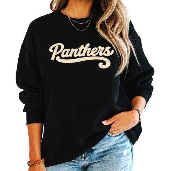 Panthers yarn look crewneck sweatshirt for women in Black