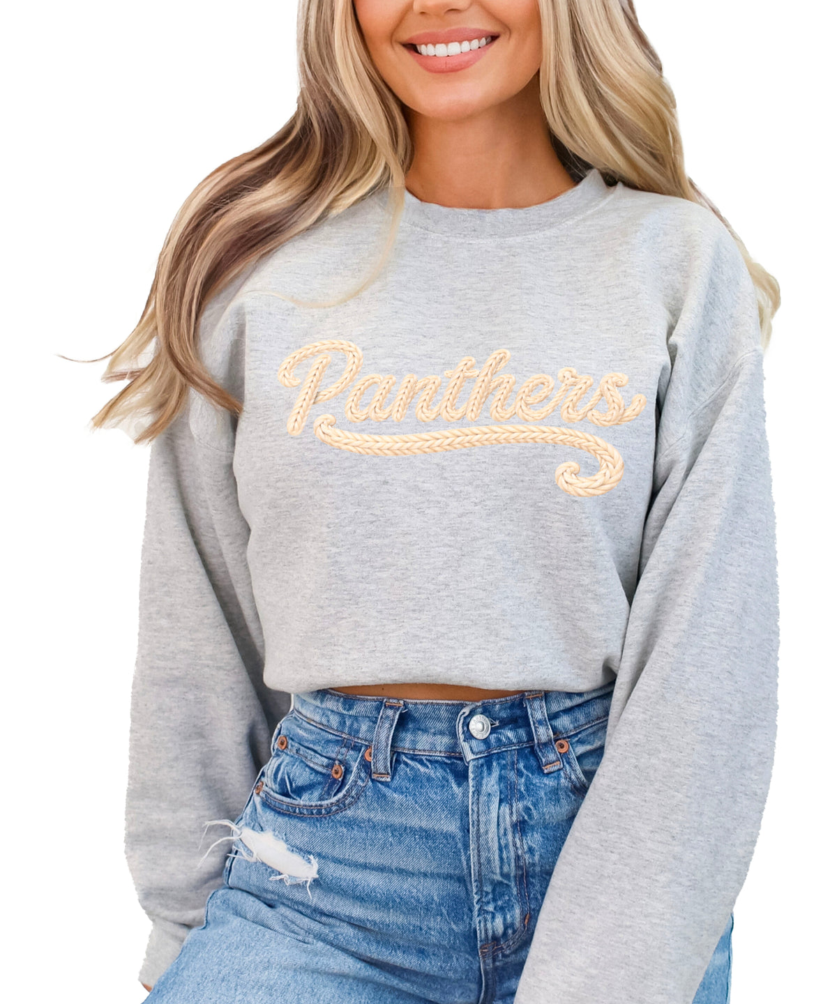Panthers yarn look crewneck sweatshirt for women in Gray