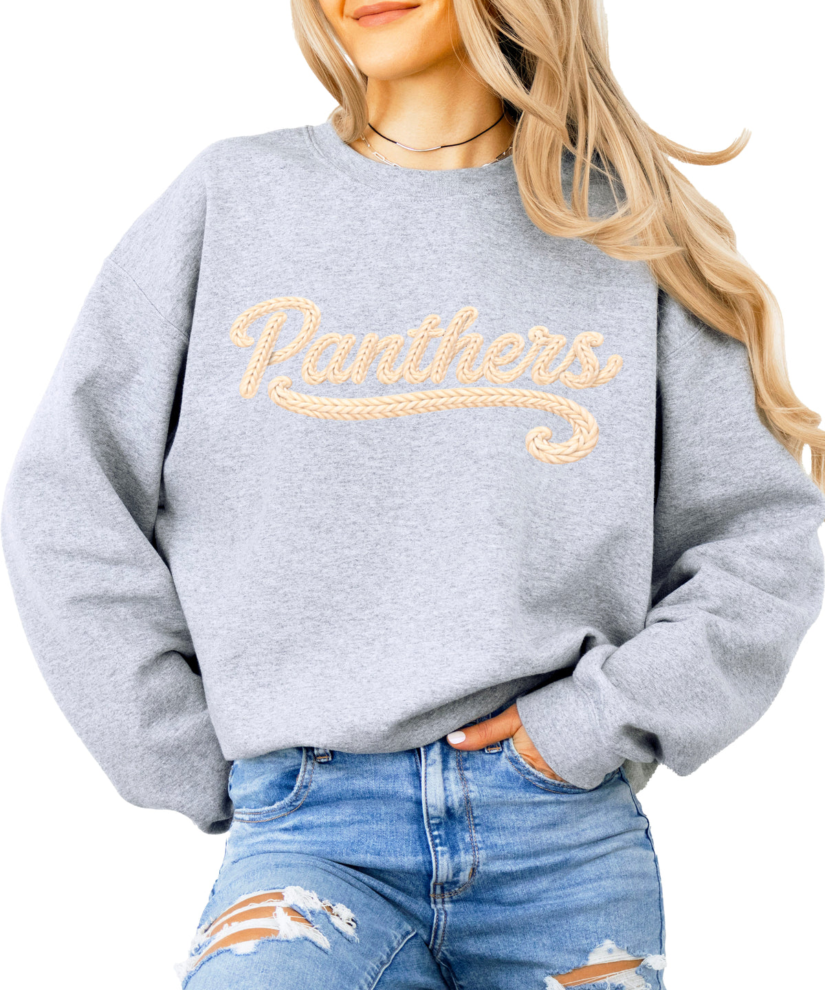 Panthers yarn look crewneck sweatshirt for women in Gray