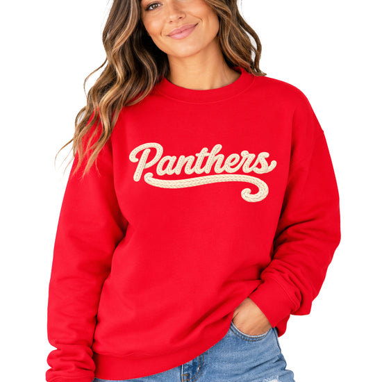 Panthers yarn look crewneck sweatshirt for women in Red