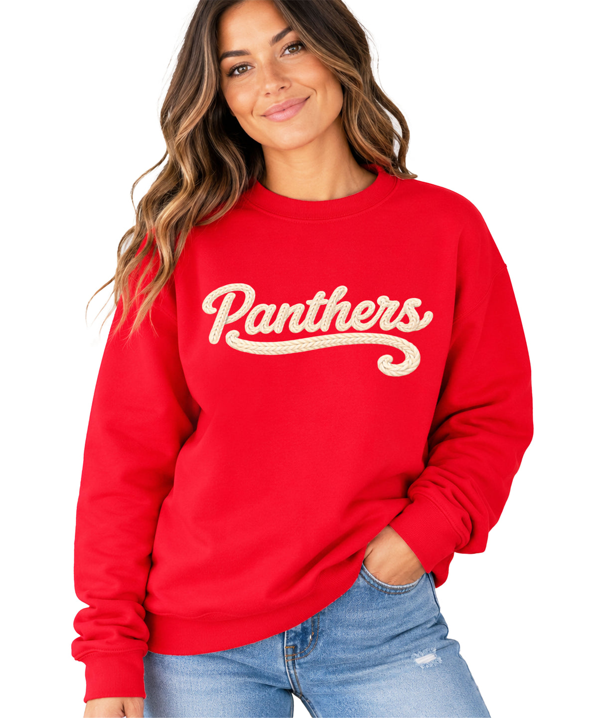 Panthers yarn look crewneck sweatshirt for women in Red