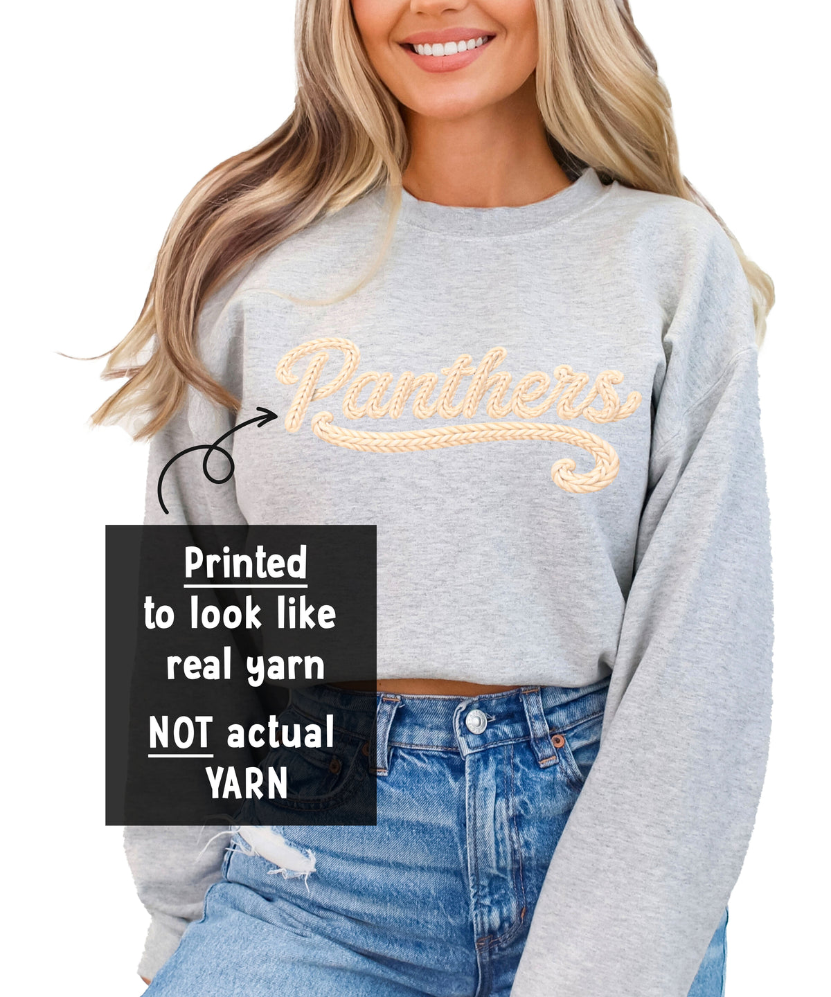 Panthers yarn look crewneck sweatshirt for women