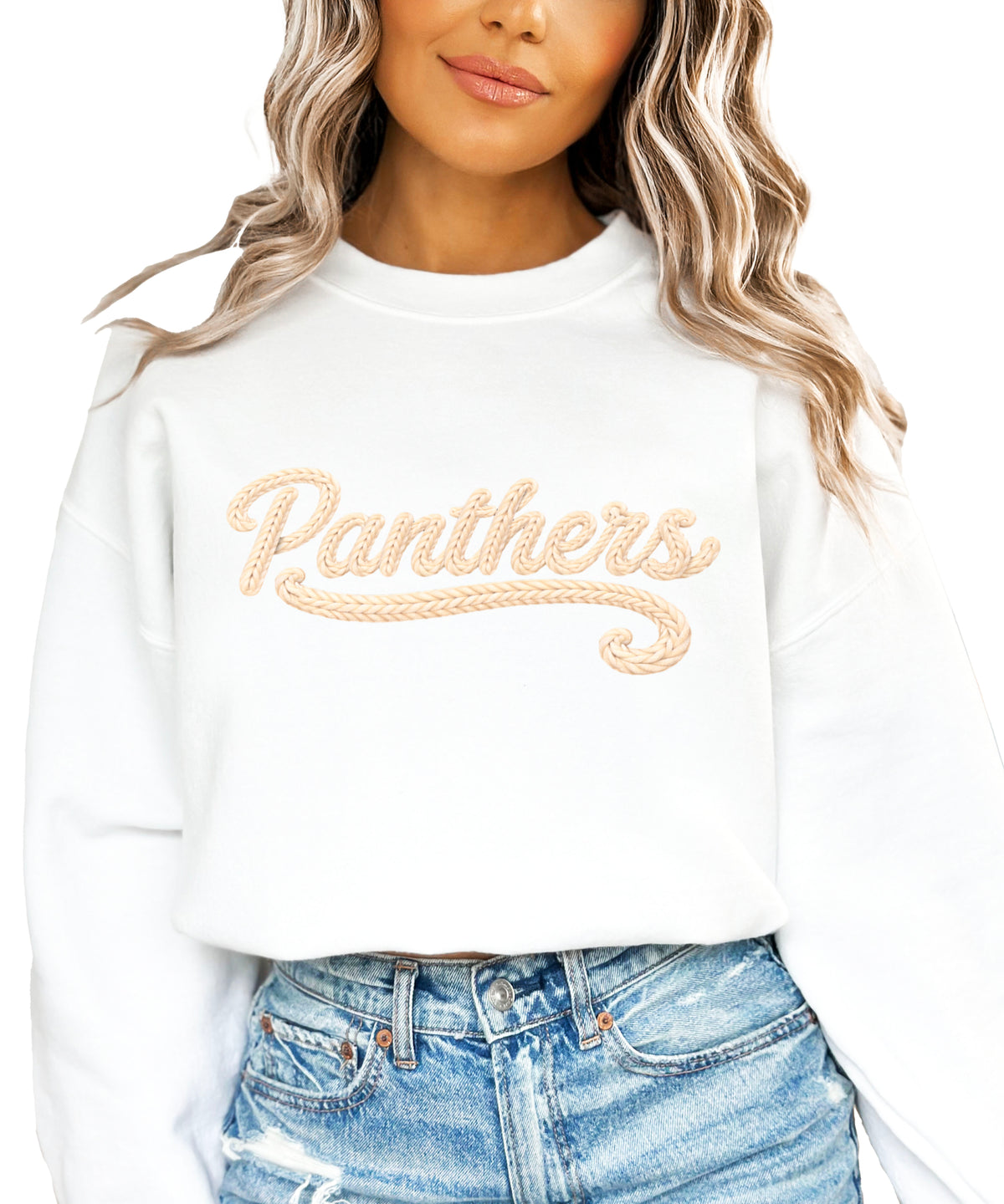 Panthers yarn look crewneck sweatshirt for women in White