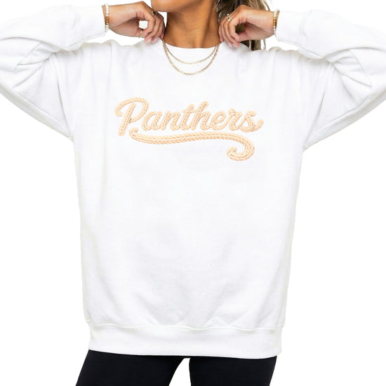 Panthers yarn look crewneck sweatshirt for women in White