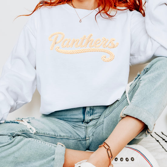 Panthers yarn look crewneck sweatshirt for women in White