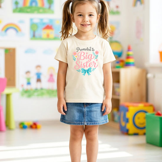 Promoted to Big Sister floral bow tee, Natural Shirt, detail view