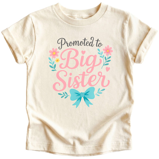 Promoted to Big Sister floral bow tee, Natural Shirt, lifestyle view