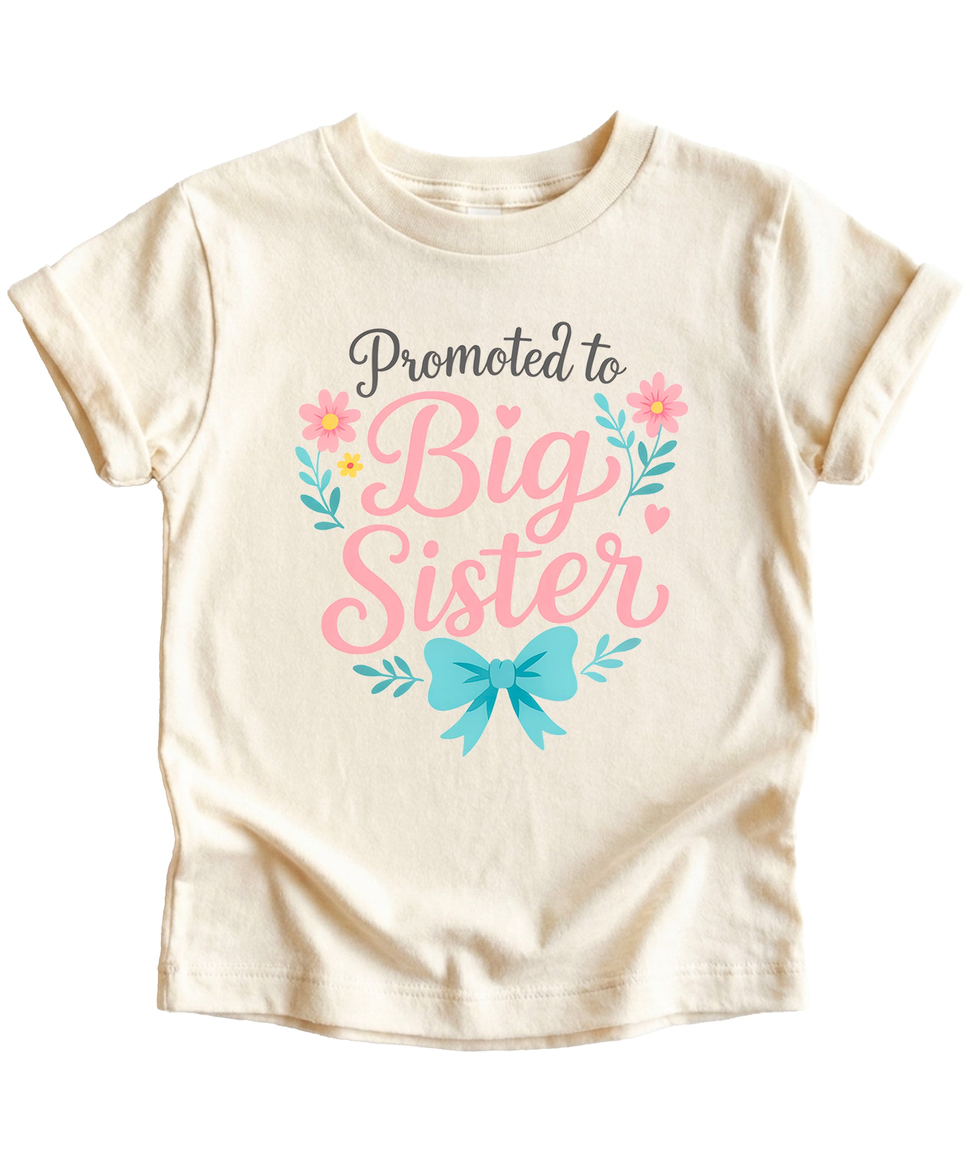 Promoted to Big Sister floral bow tee, Natural Shirt, lifestyle view
