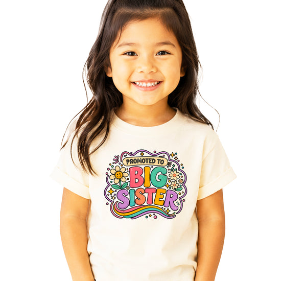 Promoted to Big Sister daisy rainbow girls tee in Natural by Olive Loves Apple (view 4)