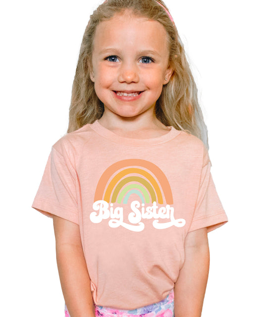 Retro Rainbow Big Sister Sibling Reveal Shirt for Baby & Toddler Girls