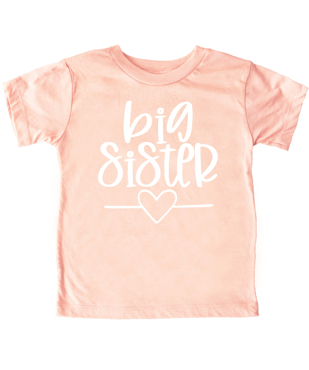 Big Sister heart sibling reveal t-shirt in white on peach, fourth view
