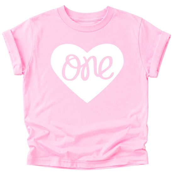 One in a Heart girls first birthday shirt, White on Pink, additional view 2