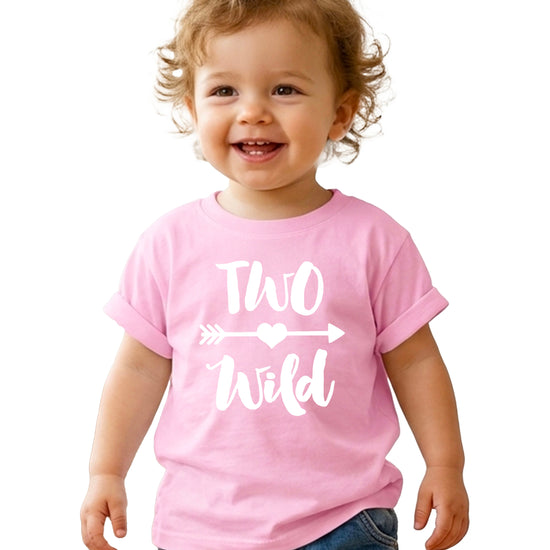 Two Wild 2nd birthday toddler girls shirt, white on pink, image 3