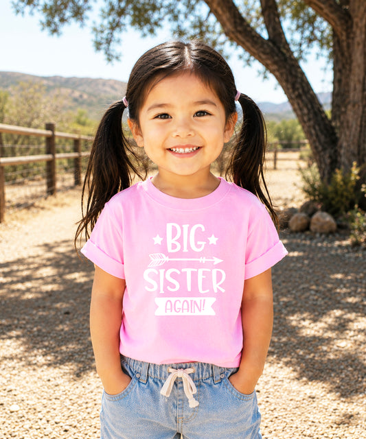 Big Sister Again Arrow Sibling Announcement Shirt Girls